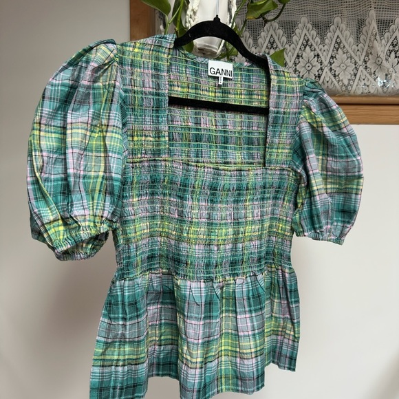 GANNI Blue Shirring Blouse - Size EU 42 (equivalent of US 10) - Picture 3 of 6